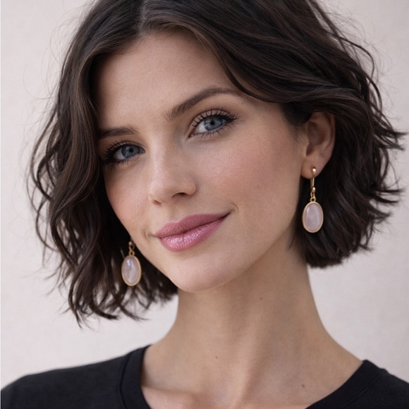 1928 Jewelry - 1928 14k Gold Dipped Semi Precious Rose Quartz Pink Oval Earrings NWT